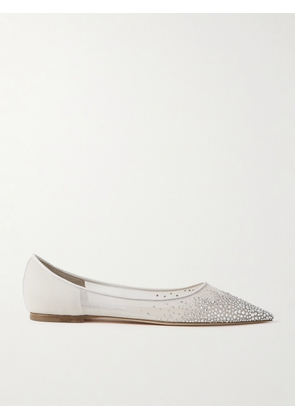 Jimmy Choo - Love Crystal-embellished Mesh Point-toe Flats - Silver - IT36,IT36.5,IT37,IT37.5,IT38,IT38.5,IT39,IT39.5,IT40,IT40.5,IT41,IT41.5,IT42