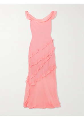 Saloni - Renu Draped Ruffled Silk-blend Crepon Gown - Pink - UK 4,UK 6,UK 8,UK 10,UK 12,UK 14,UK 16