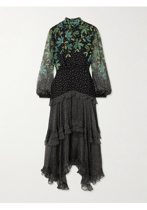 Saloni - Jolie-c Asymmetric Tiered Printed Silk-georgette Maxi Dress - Multi - UK 4,UK 6,UK 8,UK 10,UK 12,UK 14,UK 16,UK 18
