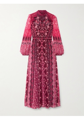 Saloni - Jacqui-b Printed Silk Crepe De Chine Maxi Dress - Pink - UK 4,UK 6,UK 8,UK 10,UK 12,UK 14,UK 16,UK 18