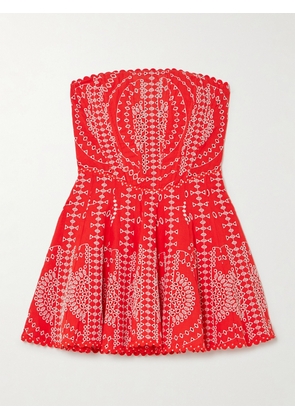 Charo Ruiz - Clem Strapless Broderie Anglaise Cotton-blend Mini Dress - Red - x small,small,medium,large,x large