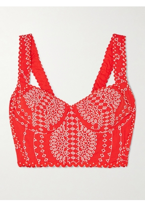 Charo Ruiz - Goldie Broderie Anglaise Cotton-blend Bustier Top - Red - x small,small,medium,large