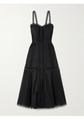 Charo Ruiz - Dafelle Scalloped Guipure Lace-trimmed Cotton-blend Voile Midi Dress - Black - x small,small,medium,large,x large