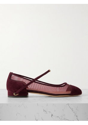 Jennifer Chamandi - Paolo 20 Suede And Mesh Ballet Flats - Burgundy - IT36,IT36.5,IT37,IT37.5,IT38,IT38.5,IT39,IT39.5,IT40,IT40.5,IT41,IT41.5,IT42