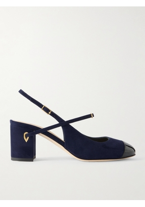 Jennifer Chamandi - Mattia 65 Patent Leather-trimmed Suede Slingback Pumps - Blue - IT36,IT36.5,IT37,IT37.5,IT38,IT38.5,IT39,IT39.5,IT40,IT40.5,IT41,IT41.5,IT42