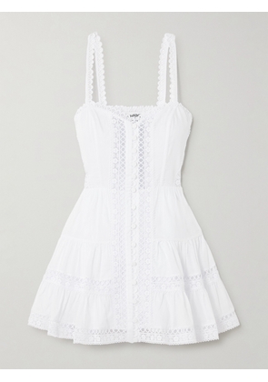 Charo Ruiz - Lenora Tiered Guipure Lace-trimmed Cotton-blend Voile Mini Dress - White - x small,small,medium,large,x large
