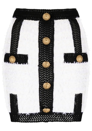 Balmain button-embellished tweed miniskirt - White
