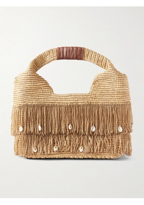 SENSI STUDIO - Leather-trimmed Embellished Fringed Straw Tote - Neutrals - One size