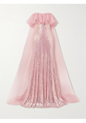 Jenny Packham - Galactic Strapless Chiffon-trimmed Sequined Satin Gown - Pink - UK 6,UK 8,UK 10,UK 12,UK 14,UK 16
