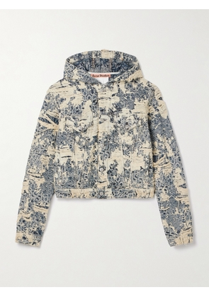 Acne Studios - Hooded Distressed Organic Denim-jacquard Jacket - Gray - xx small,x small,small,medium,large,x large