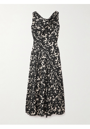 Altuzarra - Drina Draped Printed Silk-twill Midi Dress - Black - FR 34,FR 36,FR 38,FR 40,FR 42,FR 44,FR 46