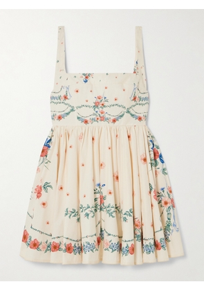 Agua by Agua Bendita - Hierbabuena Mosqueta Gathered Floral-print Cotton-poplin Mini Dress - White - x small,small,medium,large,x large