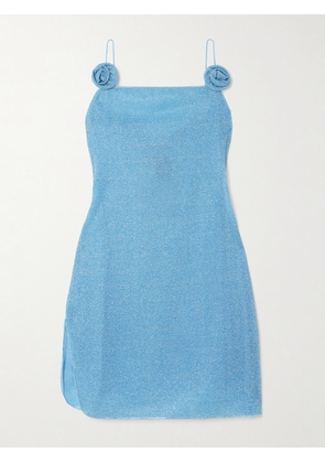 Oséree - Lumière Rose Appliquéd Metallic Stretch-knit Mini Dress - Blue - small,medium,large,x large
