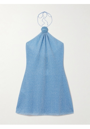 Oséree - Lumière Appliquéd Metallic Stretch-knit Halterneck Mini Dress - Blue - small,medium,large