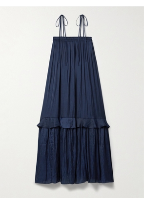 La Ligne - Fleur Ruffled Crinkled-satin Maxi Dress - Blue - x small,small,medium,large,x large