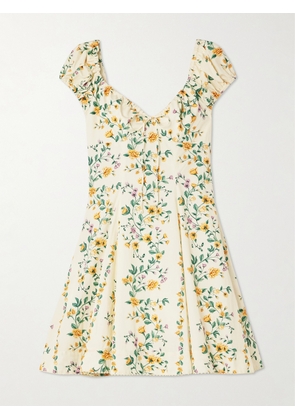 Agua by Agua Bendita - Mati Chinesis Floral-print Pleated Cotton Mini Dress - Cream - x small,small,medium,large,x large