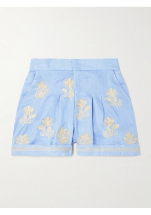 Agua by Agua Bendita - Romy Madera Embroidered Linen Shorts - Blue - x small,small,medium,large,x large