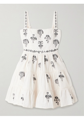 Agua by Agua Bendita - Lima Tiered Embroidered Linen Mini Dress - White - x small,small,medium,large,x large