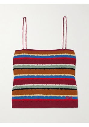 BODE - Starkey Embroidered Striped Cotton Camisole - Brown - x small,small,medium,large,x large