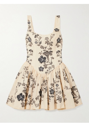 Agua by Agua Bendita - Pluma Guayacan Appliquéd Gathered Printed Cotton Mini Dress - Cream - x small,small,medium,large,x large