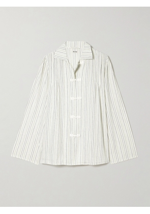 BODE - Electric Appliquéd Striped Cotton-flannel Blouse - Ecru - x small,small,medium,large,x large