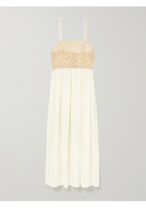 BODE - Trousseau Lace And Silk-jacquard Maxi Dress - Cream - US0,US2,US4,US6,US8,US10,US12