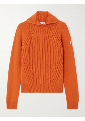 Moncler - Ribbed Wool And Cashmere-blend Turtleneck Polo Sweater - Orange - xx small,x small,small,medium,large,x large,xx large