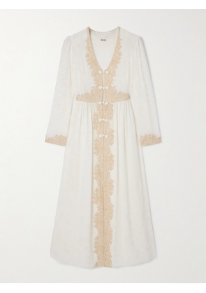 BODE - Trousseau Lace-trimmed Silk-jacquard Maxi Dress - Cream - US0,US2,US4,US6,US8