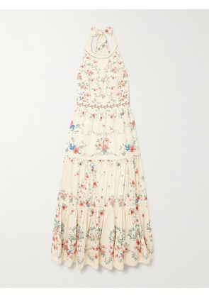 Agua by Agua Bendita - Consuelo Mosqueta Embroidered Tiered Floral-print Cotton-poplin Midi Dress - White - x small,small,medium,large,x large