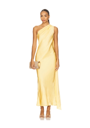 Alejandra Alonso Rojas One Shoulder Dress With Cape in Yellow. Size 0. Also in 2, 4, 6.