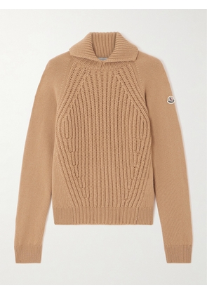 Moncler - Ribbed Wool And Cashmere-blend Polo Sweater - Brown - xx small,x small,small,medium,large,x large,xx large