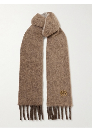 Ruslan Baginskiy - Appliquéd Fringed Knitted Scarf - Brown - One size