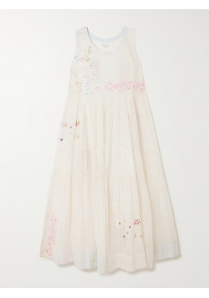 Eka - Citrine Embroidered Printed Cotton And Silk-blend Voile Midi Dress - Ecru - x small,small,medium,large,x large