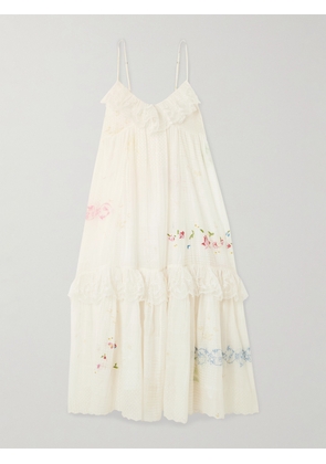 Eka - Teek Tiered Ruffled Embroidered Cotton And Silk-blend Voile Midi Dress - Ecru - x small,small,medium,large,x large