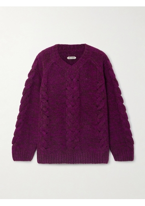 BODE - Eiderdown Cable-knit Alpaca, Mohair And Silk-blend Sweater - Purple - x small,small,medium,large,x large
