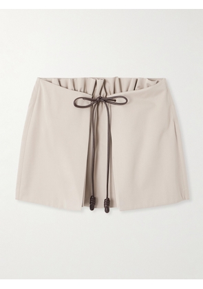 LOEWE - Leather-trimmed Layered Cotton And Silk-blend Mini Skirt - Neutrals - FR 34,FR 36,FR 38,FR 40,FR 42,FR 44