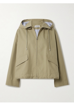 LOEWE - Hooded Striped Poplin-paneled Embroidered Cotton-twill Jacket - Neutrals - FR 34,FR 36,FR 38,FR 40,FR 42,FR 44