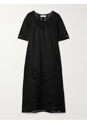 Sea - Lula Broderie Anglaise Voile Midi Dress - Black - xx small,x small,small,medium,large,x large