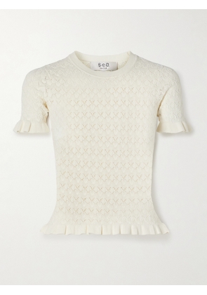 Sea - Rue Ruffled Pointelle-knit Top - Cream - xx small,x small,small,medium,large,x large