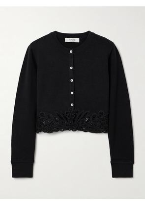 Sea - Iyla Guipure Lace-trimmed Cotton Cardigan - Black - xx small,x small,small,medium,large