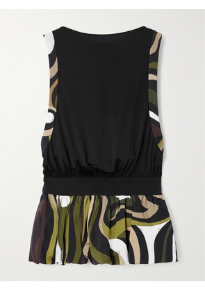 PUCCI - Open-back Gathered Printed Stretch-satin Jersey Mini Dress - Black - IT38,IT40,IT42,IT44,IT46