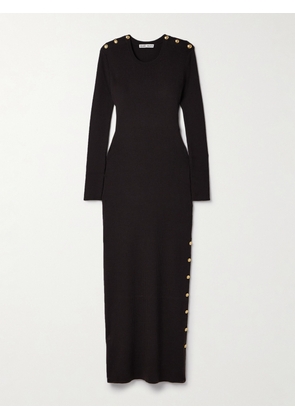 BLAZÉ Milano - Love Bug Button-embellished Ribbed Merino Wool Midi Dress - Brown - 00,1,2,3,4