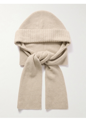 Yves Salomon - Hooded Ribbed Wool And Cashmere-blend Snood - Neutrals - One size