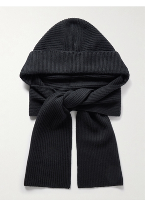 Yves Salomon - Hooded Ribbed Wool And Cashmere-blend Snood - Black - One size