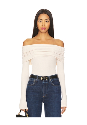 Enza Costa Silk Rib Long Sleeve Off-shoulder Top in Beige. Size L. Also in M.