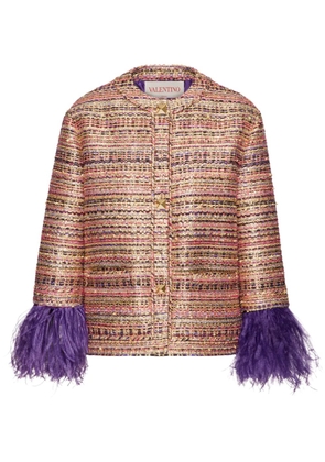 Valentino Garavani Tweed Party feather-trim jacket - Gold