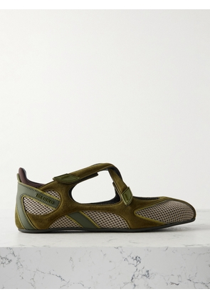 The Attico - Floor 01 Mesh-trimmed Suede Flats - Green - IT35,IT36,IT36.5,IT37,IT37.5,IT38,IT38.5,IT39,IT39.5,IT40,IT41