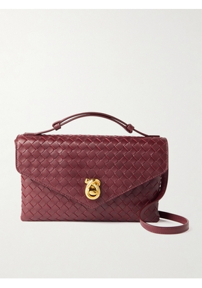 Bottega Veneta - Knot Lock Medium Intrecciato Leather Shoulder Bag - Burgundy - One size