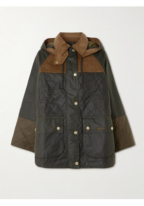 Barbour - Imelda Hooded Corduroy-trimmed Waxed-cotton And Quilted Shell Jacket - Green - UK 8,UK 10,UK 12,UK 14,UK 16,UK 18