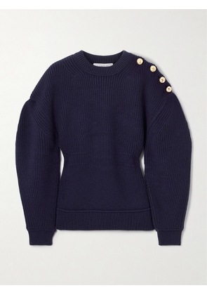 Lanvin - Button-detailed Ribbed Wool Sweater - Blue - x small,small,medium,large,x large